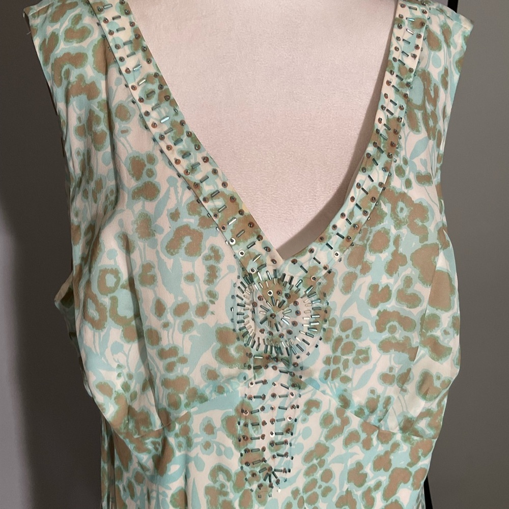 Adrianna Papell Silk Beaded Plus Size Wedding Guest Dress 22W Mint Floral - Picture 10 of 16